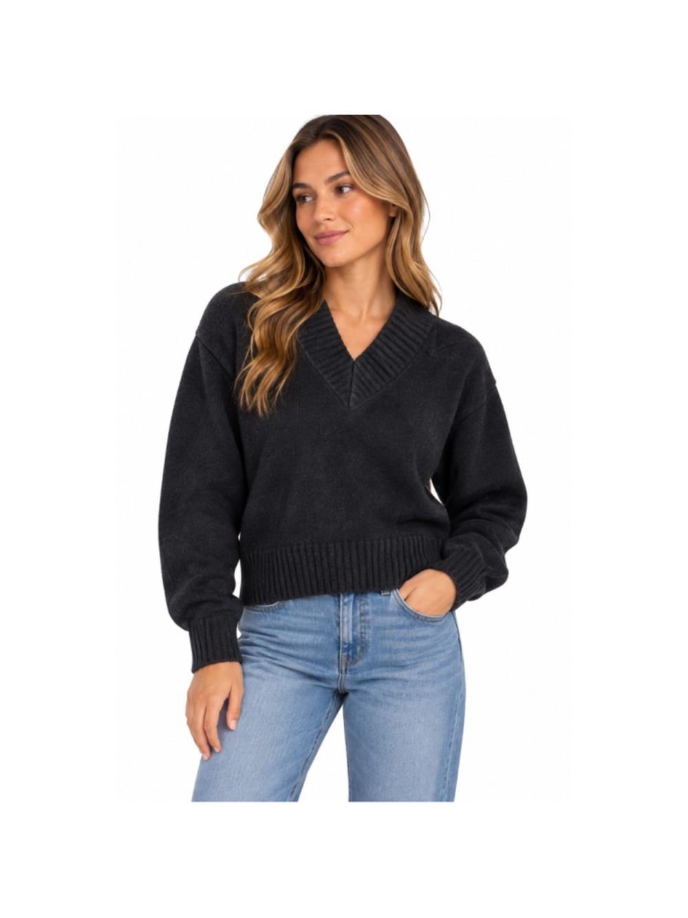 Women’s A New Day Cashmere-Like V-Neck Sweater – Black – Size XS – NWT